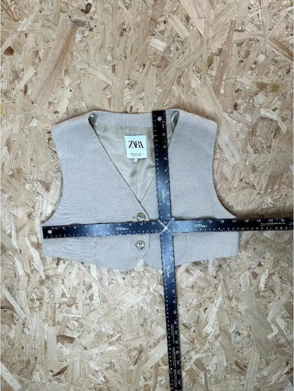 Zara Cropped Vest Womens Medium Beige Twill V-Neck Button Front Tailored